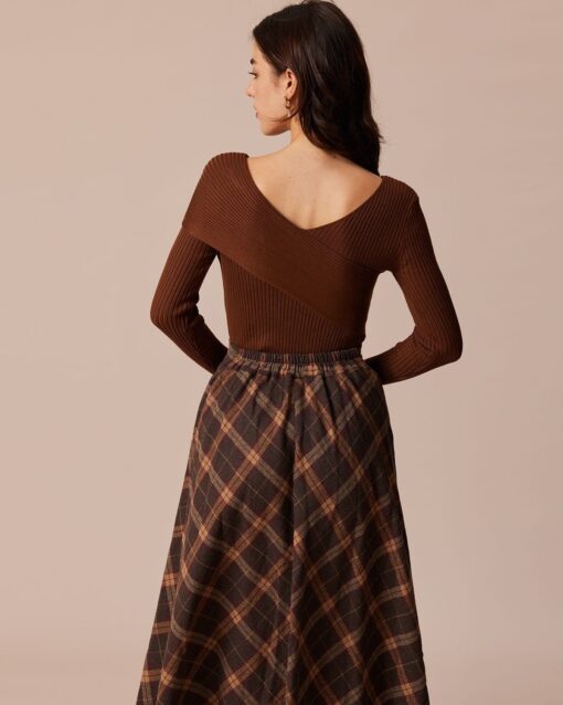 The Coffee V Neck Criss-Cross Wrap Knit Top - Image 5