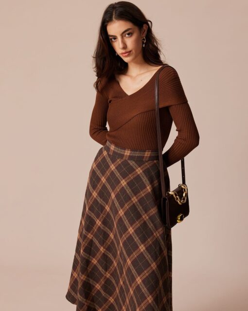 The Coffee V Neck Criss-Cross Wrap Knit Top - Image 4