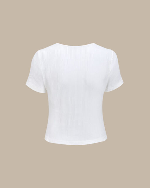 White Square Neck Ribbed Knit Tee - Image 6