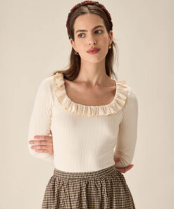 Beige Ruffle Slim Tee