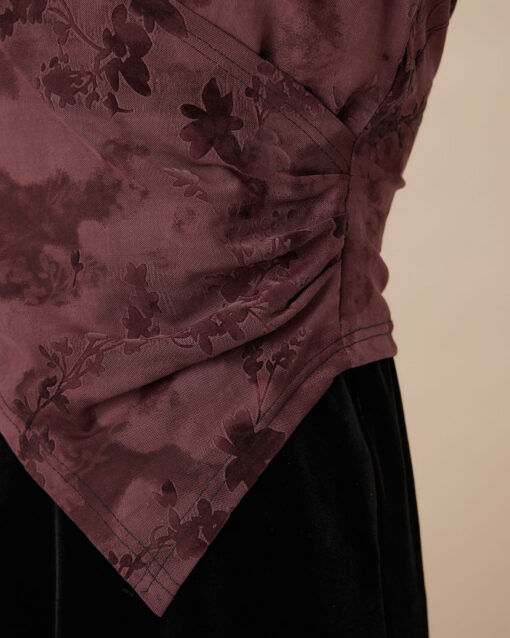 Purple Floral Ruched Wrap Tee - Image 7