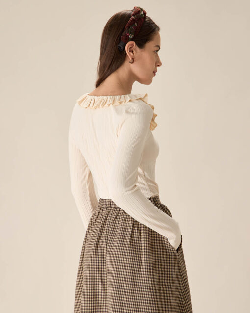 Beige Ruffle Slim Tee - Image 3