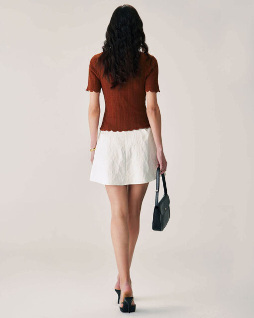 Brown Square Neck Scalloped Knit Tee - Image 4