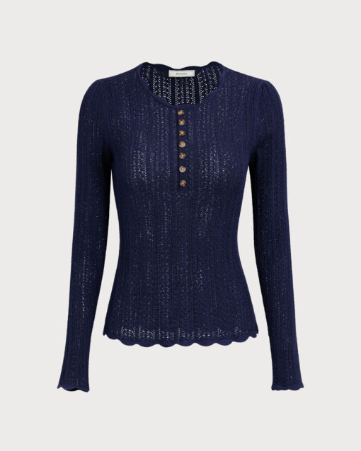Navy Round Neck Slim Sweater - Image 8