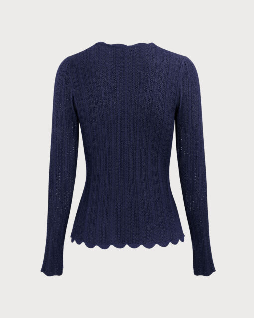 Navy Round Neck Slim Sweater - Image 9