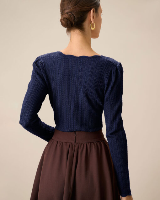 Navy Round Neck Slim Sweater - Image 7