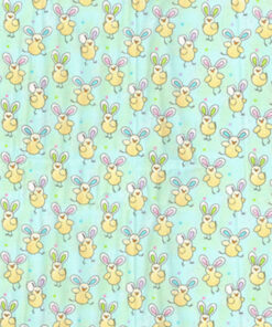 Chicks With Bunny Ears On Green Easter Cotton Fabric