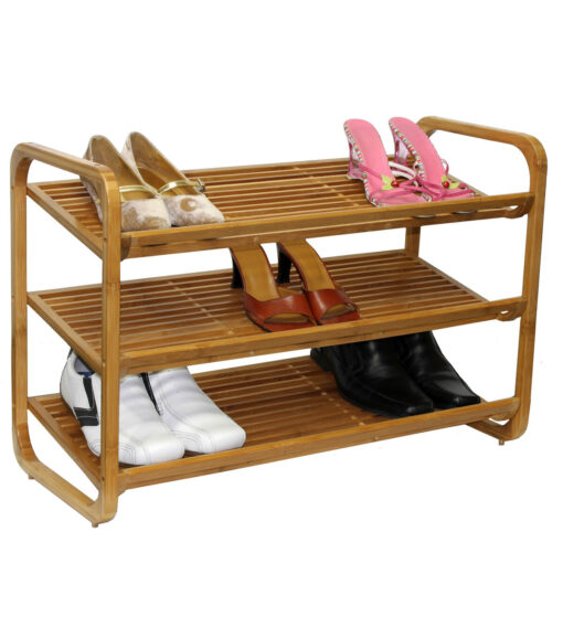Brown 3 Tier Bamboo Shoe Rack - Image 7