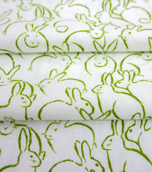 Bunnies Green On White In Full Bloom Easter Cotton Fabric - Image 3