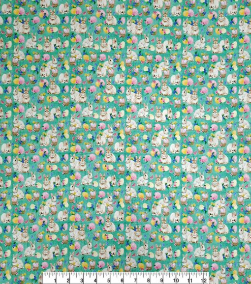 Bunny & Eggs on Sage Easter Cotton Fabric - Image 3