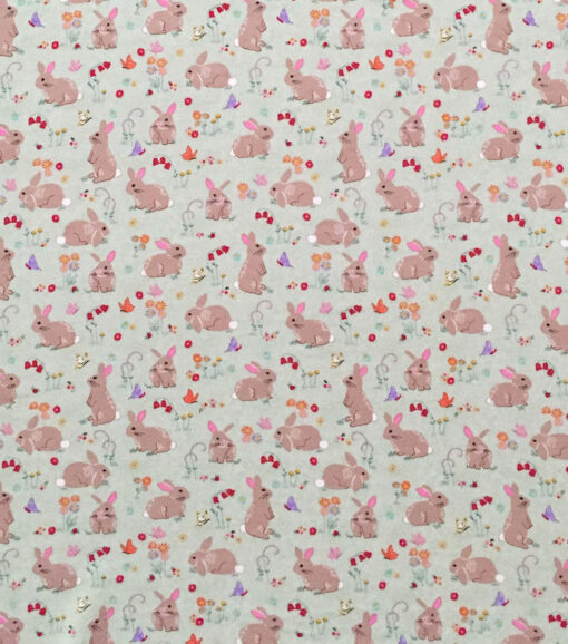 Bunnies on Green Interlock Knit Fabric