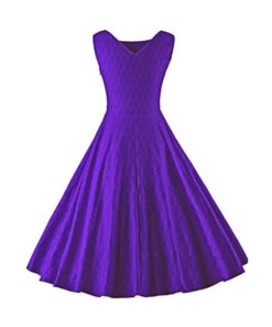 Purple Dress Sleeveless V-Neck Jacquard Solid Color Homecoming Dress Midi Swing Party Evening Dresses