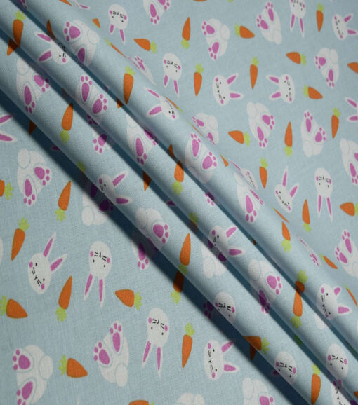 Bunnies & Carrots on Blue Easter Cotton Fabric - Image 3