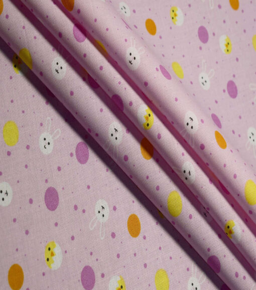 Chicks & Bunny on Pink Easter Cotton Fabric - Image 3