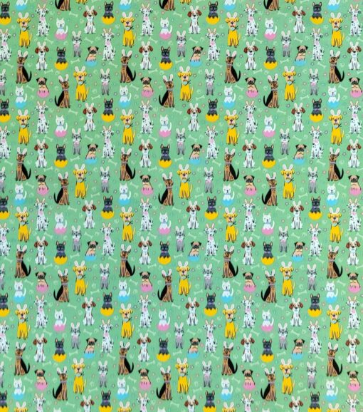 Easter Doggies on Green Easter Cotton Fabric