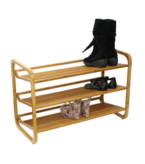 Brown 3 Tier Bamboo Shoe Rack - Image 6