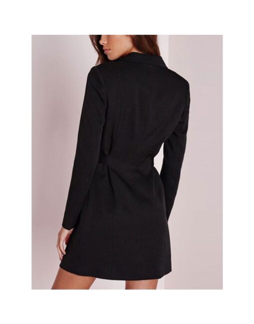 Bandage V-neck Bow Long Sleeves Blazer White Black Work Dress - Image 2