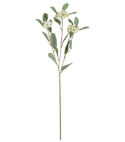 28 White Berry & Leaf Stem