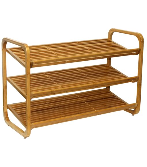 Brown 3 Tier Bamboo Shoe Rack - Image 5