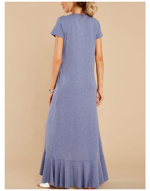 Women Plus Size Short Sleeve Round Neck Irregular Ruffled Maxi Split Loose Casual Summer Dress - Image 3