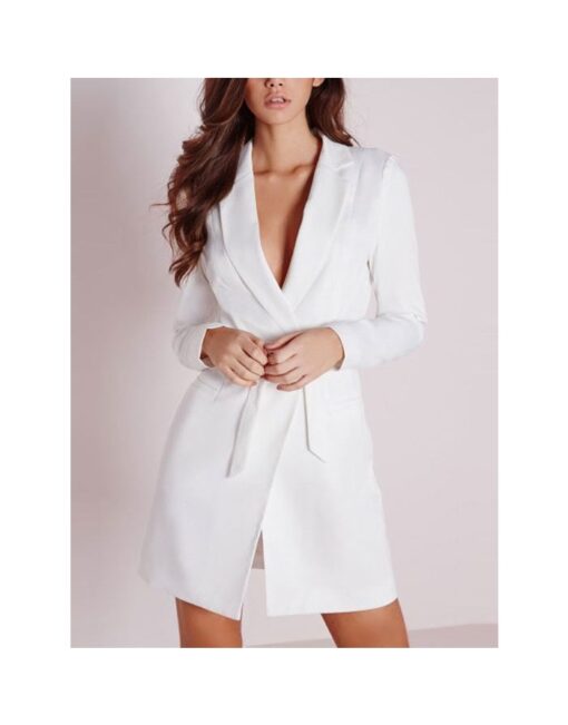 Bandage V-neck Bow Long Sleeves Blazer White Black Work Dress - Image 3