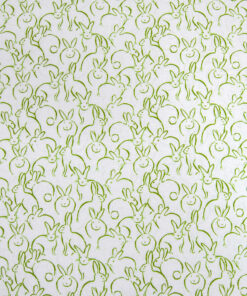 Bunnies Green On White In Full Bloom Easter Cotton Fabric
