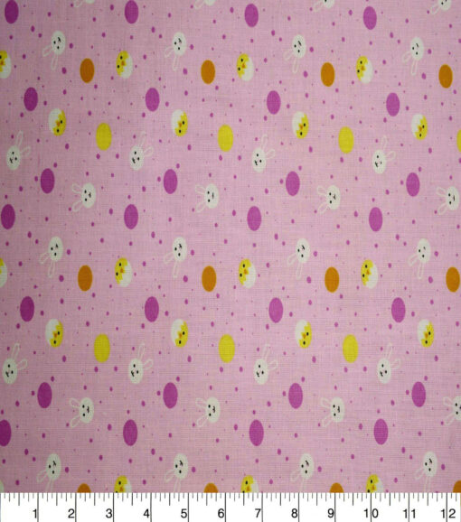 Chicks & Bunny on Pink Easter Cotton Fabric - Image 2