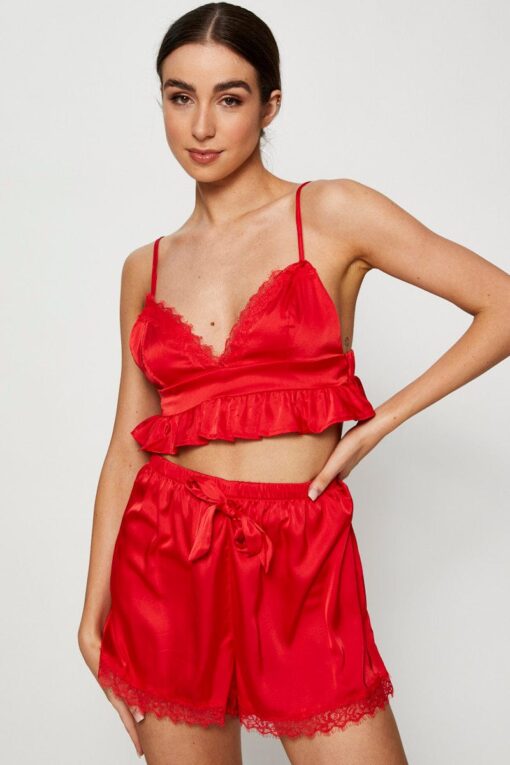 Red Satin Pajamas Set Sleeveless - Image 3