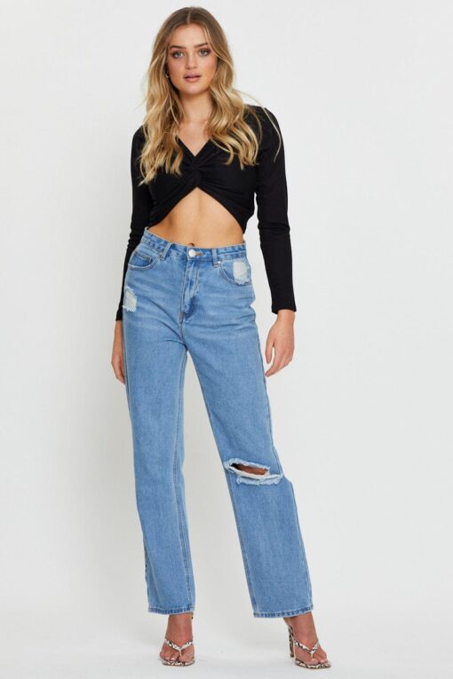 Black Crop Top Long Sleeve - Image 2