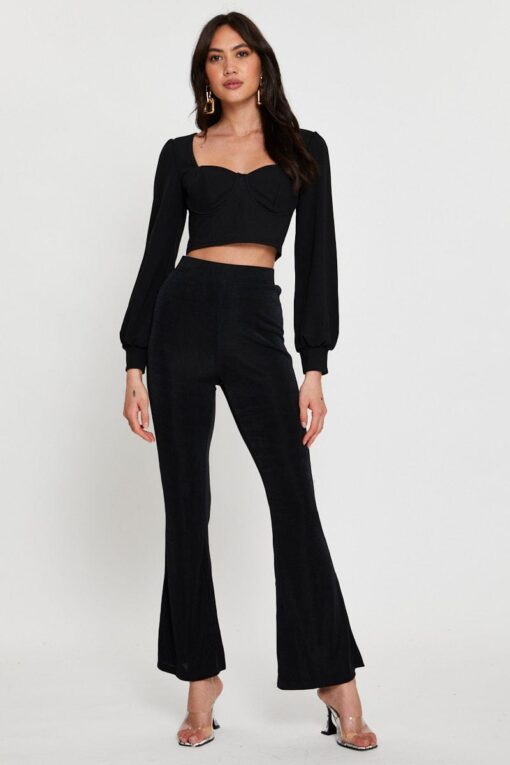 Black Crop Top Long Sleeve Sweetheart - Image 2