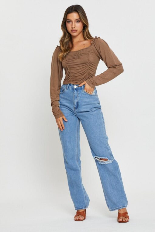 Brown Crop Top Long Sleeve - Image 2