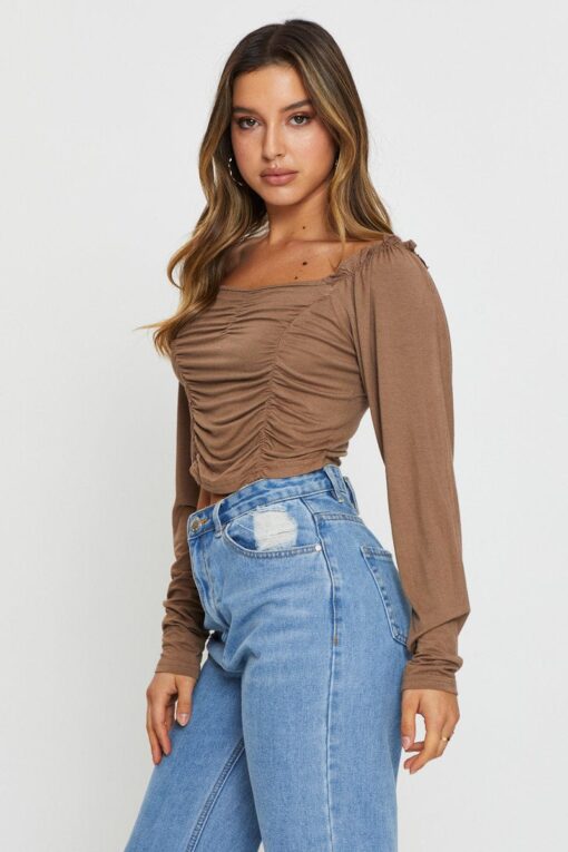 Brown Crop Top Long Sleeve - Image 4
