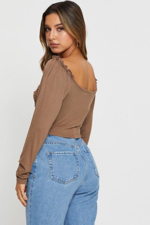Brown Crop Top Long Sleeve - Image 5