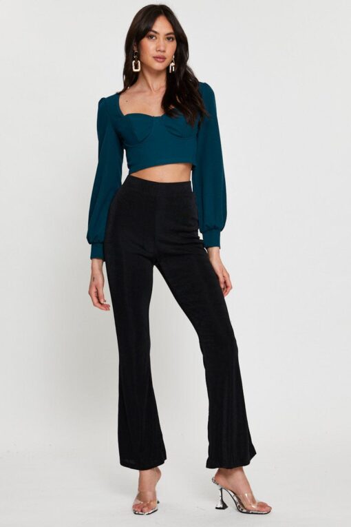 Green Crop Top Long Sleeve Sweetheart - Image 2
