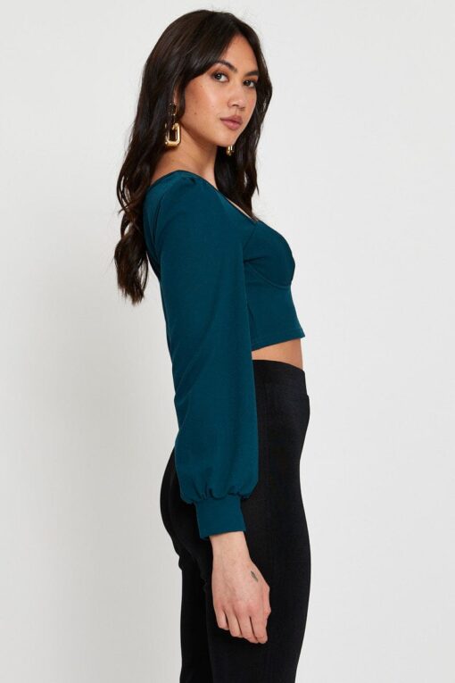 Green Crop Top Long Sleeve Sweetheart - Image 4