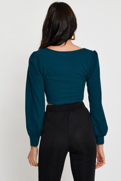 Green Crop Top Long Sleeve Sweetheart - Image 5