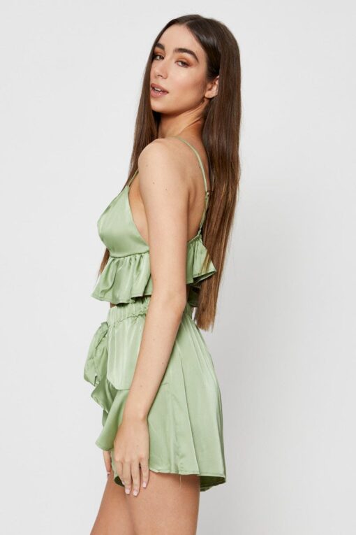 Green Bralette Pyjamas Set Satin - Image 4