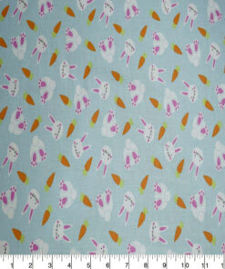 Bunnies & Carrots on Blue Easter Cotton Fabric