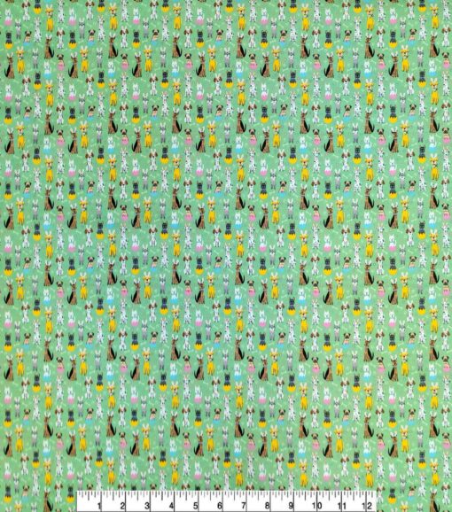 Easter Doggies on Green Easter Cotton Fabric - Image 2