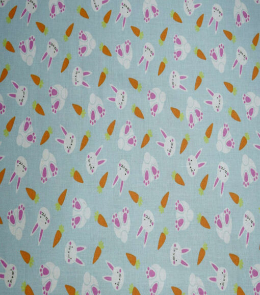 Bunnies & Carrots on Blue Easter Cotton Fabric - Image 2