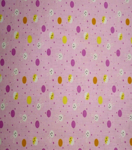Chicks & Bunny on Pink Easter Cotton Fabric