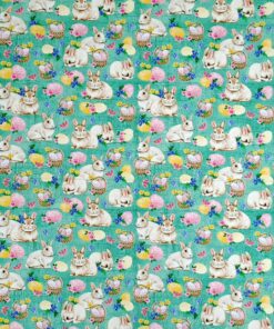 Bunny & Eggs on Sage Easter Cotton Fabric